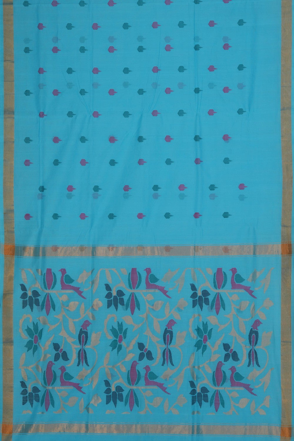 Image of Uppada Cotton Blue Saree